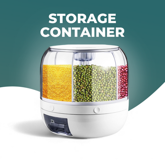 360° Rotating 6-Grid Rice Dispenser | 6kg Grain Storage with One-Touch Dispensing