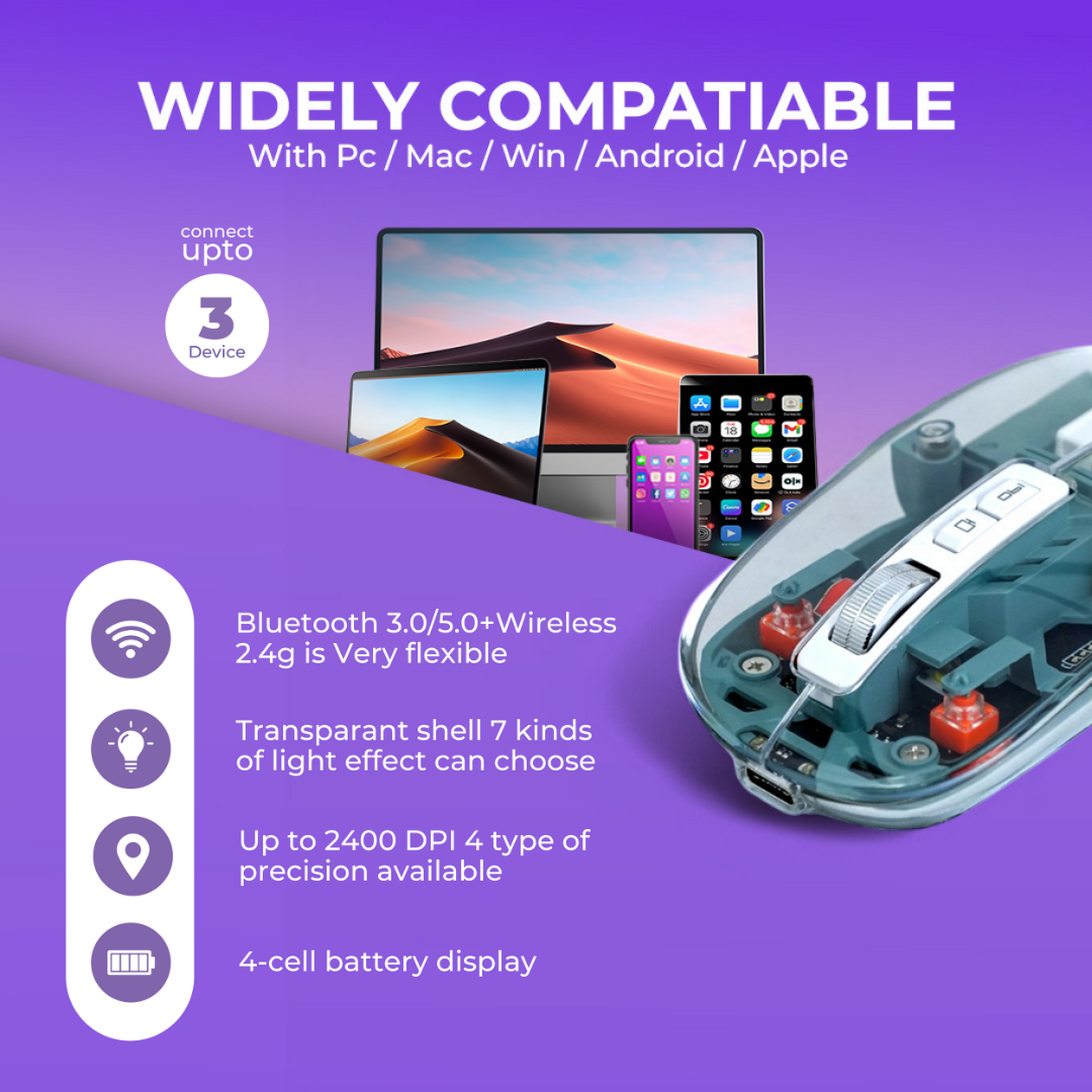 Wireless Transparent RGB Mouse with Multi-Device Support