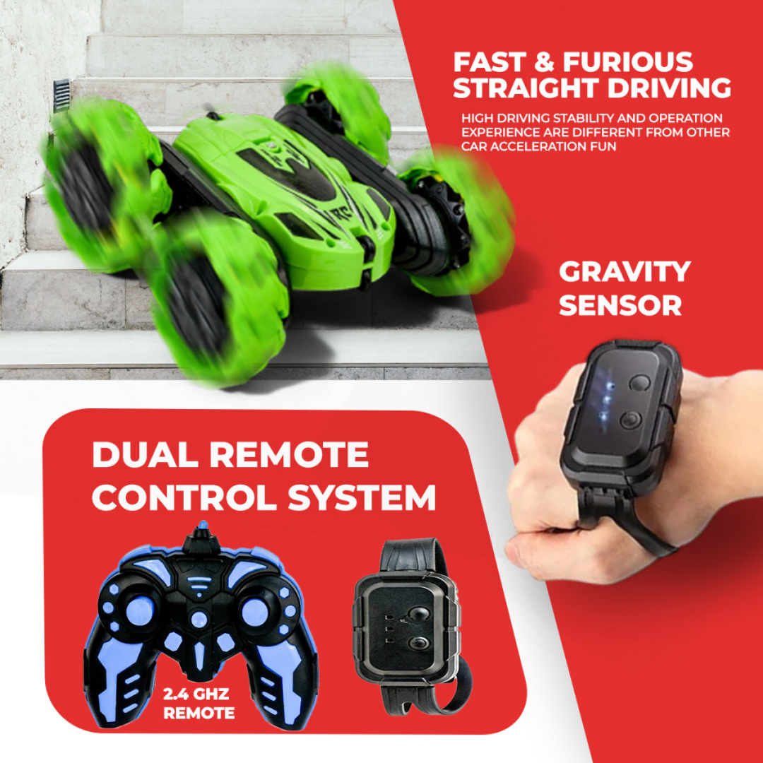 4WD RC Stunt Car with Gesture Sensor & Watch Remote | 360° Flips, Double-Sided Off-Road Vehicle