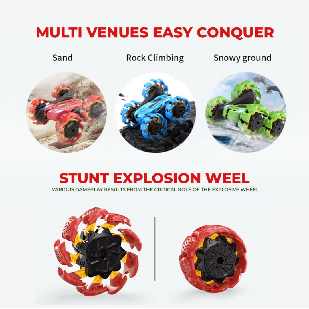 4WD RC Stunt Car with Gesture Sensor & Watch Remote | 360° Flips, Double-Sided Off-Road Vehicle