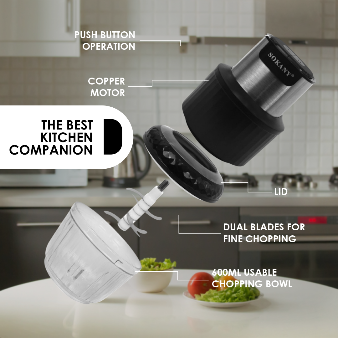 SOKANY Electric Food Chopper| Dual-Speed with Stainless Steel Blades