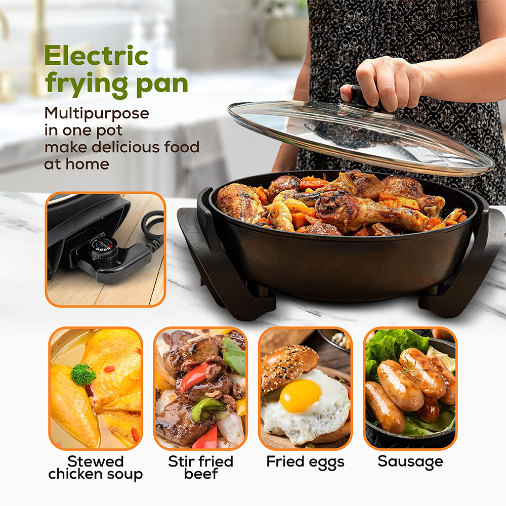 Sokany Electric Non-Stick Frying Pan |Adjustable Heat Control & Tempered Glass Lid