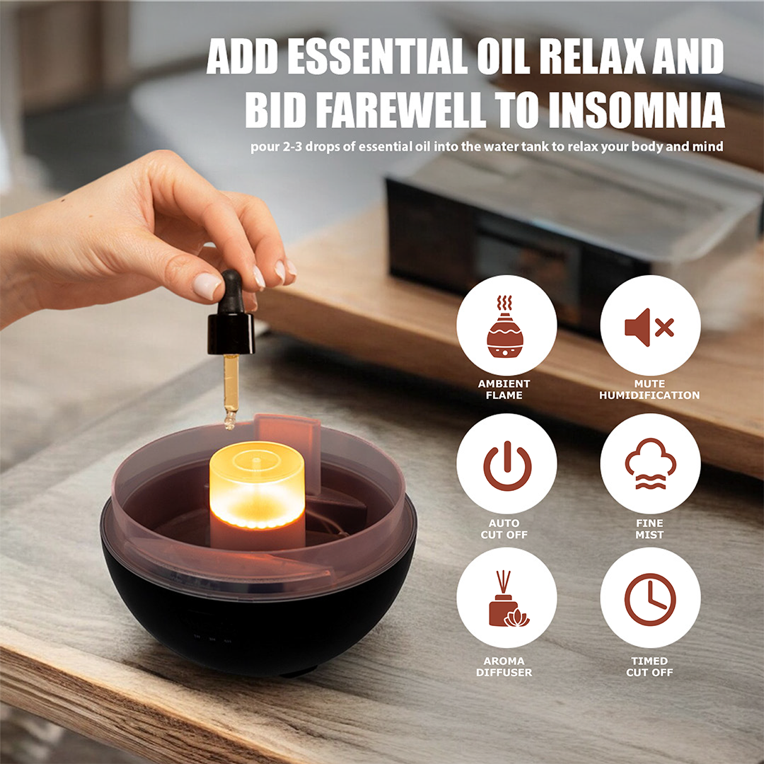 Ultrasonic Aroma Humidifier | Volcano Flame Essential Oil Diffuser