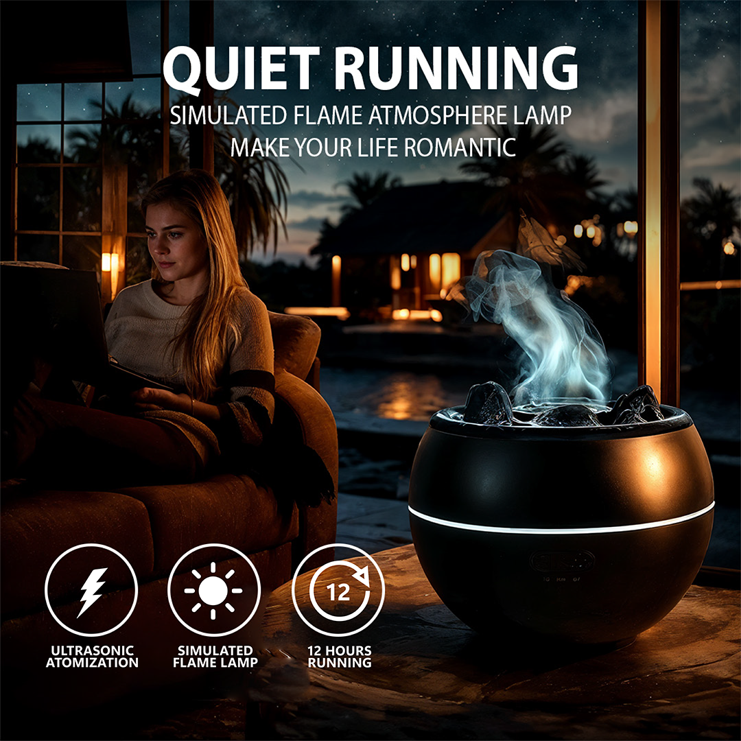 Ultrasonic Aroma Humidifier | Volcano Flame Essential Oil Diffuser