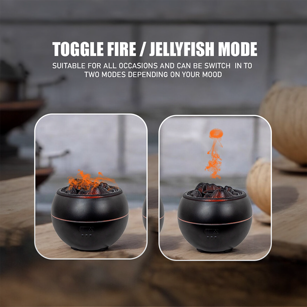 Ultrasonic Aroma Humidifier | Volcano Flame Essential Oil Diffuser