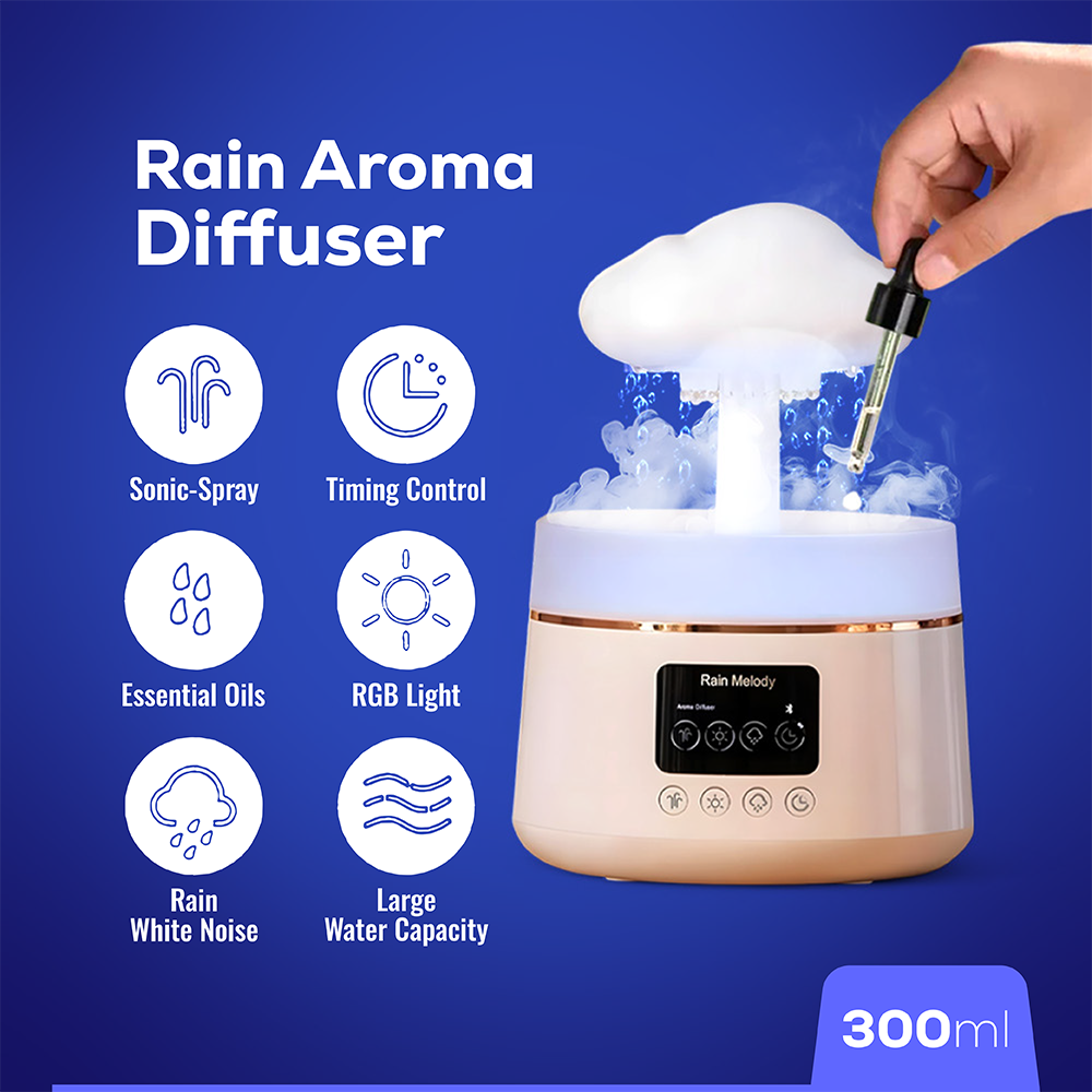 Rain Melody Aroma Diffuser | Humidifier with RGB LED Light & White Noise