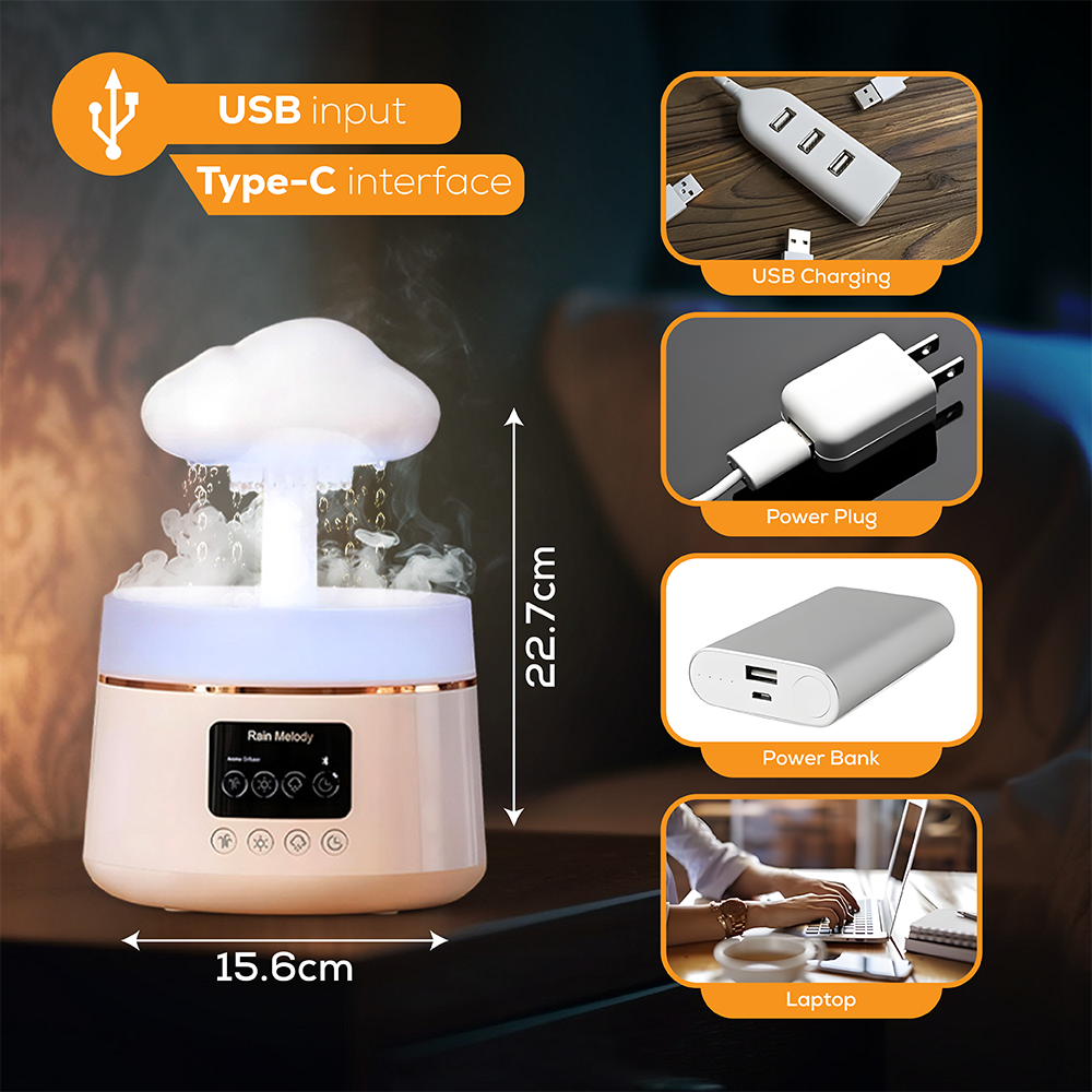 Rain Melody Aroma Diffuser | Humidifier with RGB LED Light & White Noise