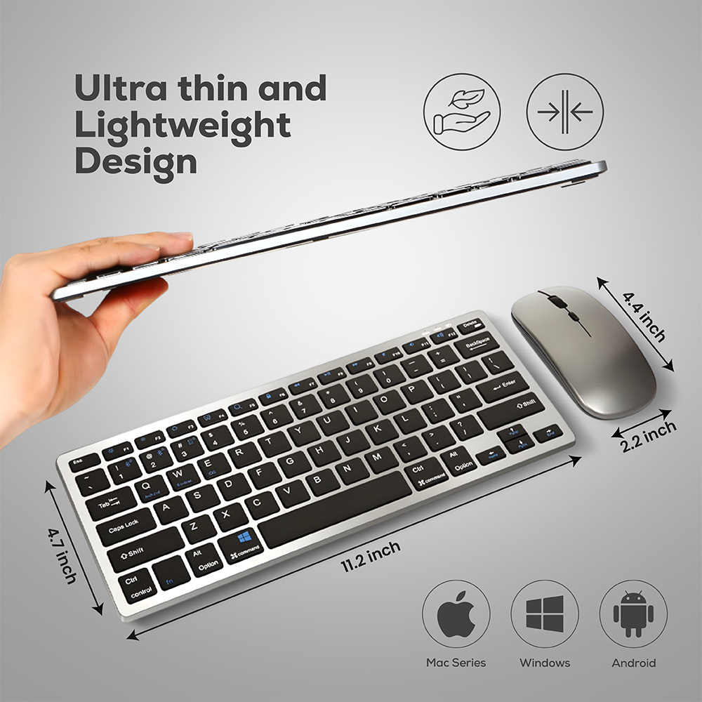 Wireless Bluetooth Keyboard and Mouse Combo | Ultra-Slim, Rechargeable, Silent Typing