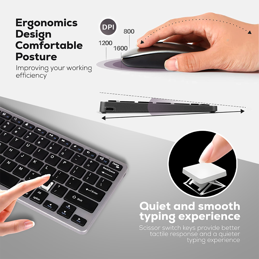 Wireless Bluetooth Keyboard and Mouse Combo | Ultra-Slim, Rechargeable, Silent Typing