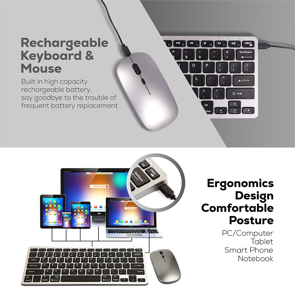 Wireless Bluetooth Keyboard and Mouse Combo | Ultra-Slim, Rechargeable, Silent Typing