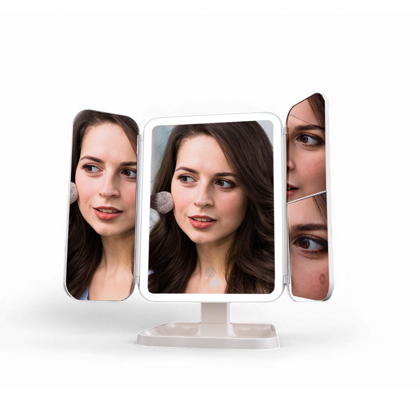 Trifold Makeup Mirror with Lights | 1X/2X/3X Magnification & Touch-Control LED