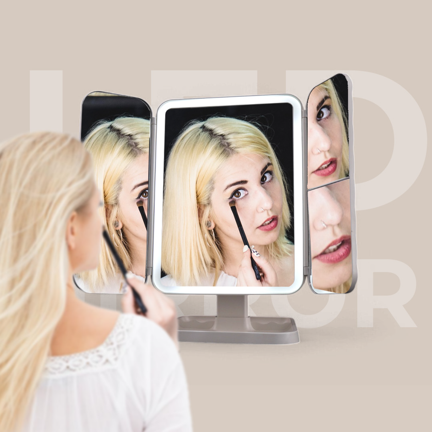 Trifold Makeup Mirror with Lights | 1X/2X/3X Magnification & Touch-Control LED