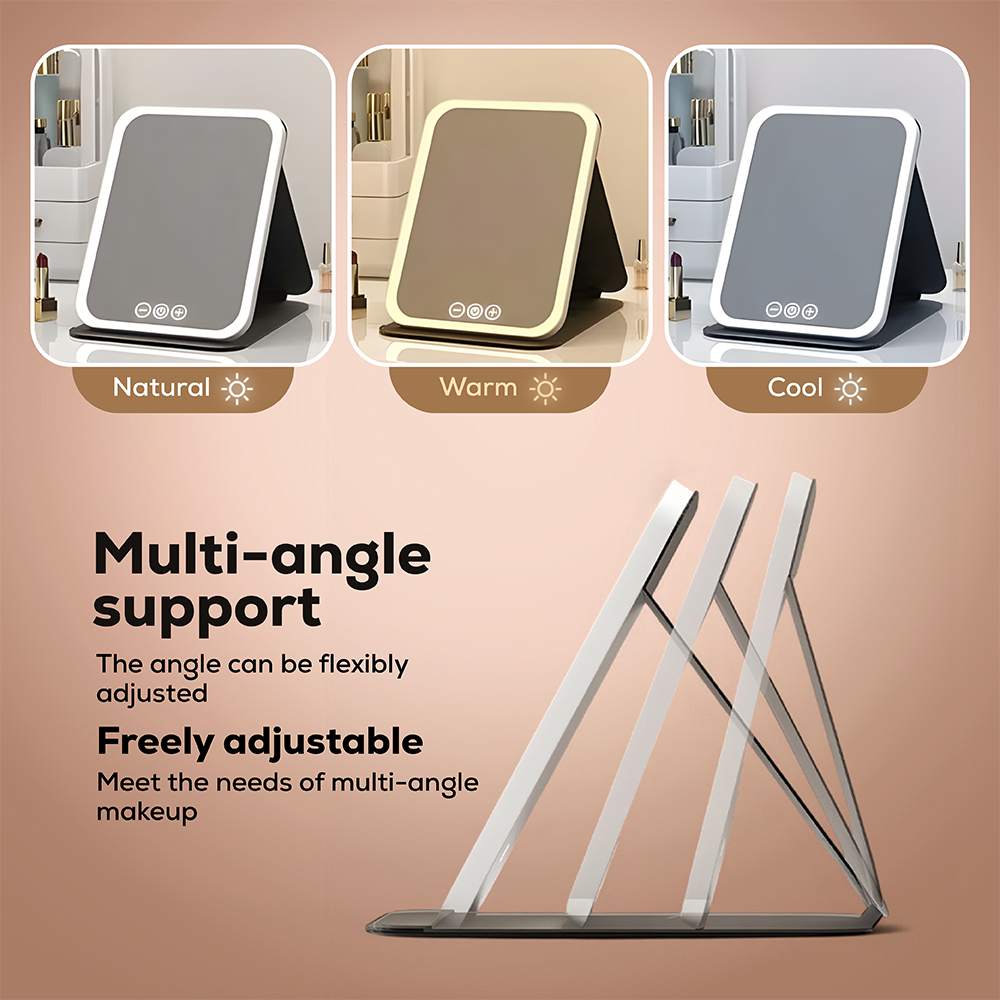 Travel Makeup Mirror | Dimmable LED | Foldable, Ultra-Thin & Touch Controlled