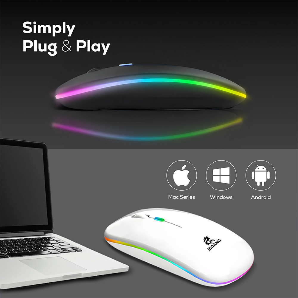 LED Backlit Wireless Mouse | Silent RGB 2.4GHz Optical Mouse with Adjustable DPI