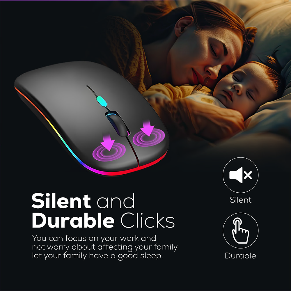 LED Backlit Wireless Mouse | Silent RGB 2.4GHz Optical Mouse with Adjustable DPI