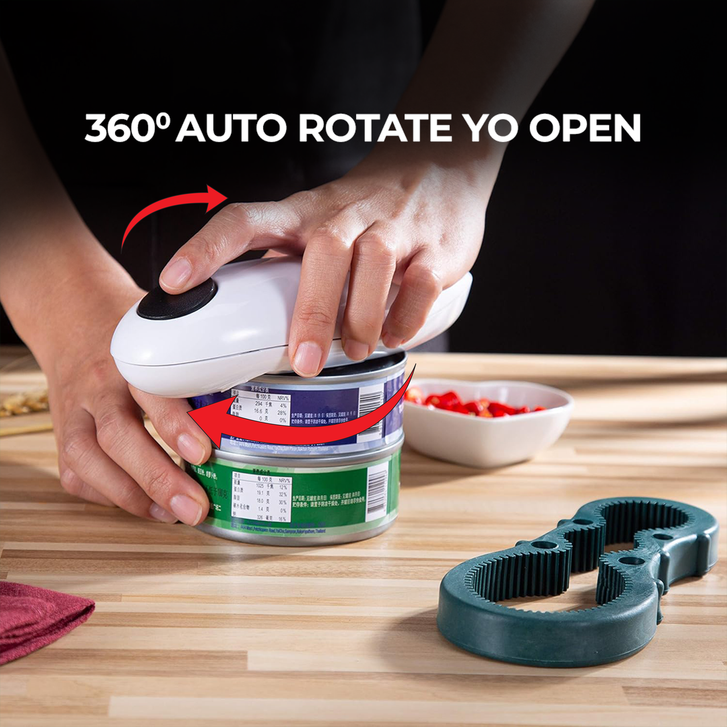 Automatic Electric Can Opener | One-Touch Smooth Edge Tin Opener with Bottle Key