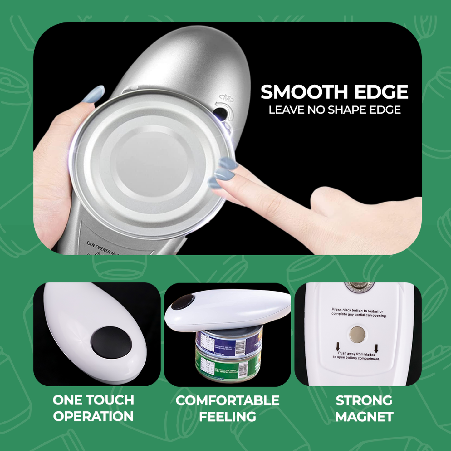 Automatic Electric Can Opener | One-Touch Smooth Edge Tin Opener with Bottle Key