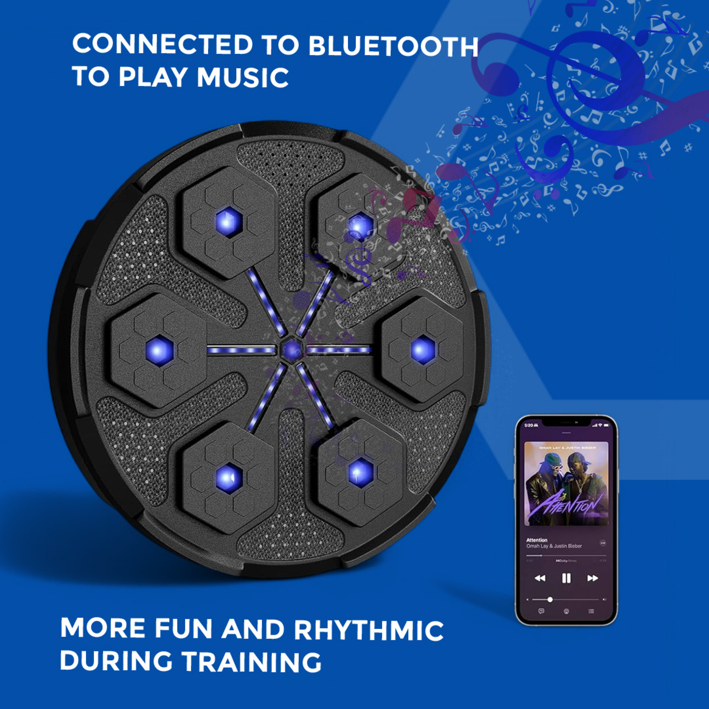 Boxing Wall Trainer | LED Reflex Pad with Interactive Bluetooth Music