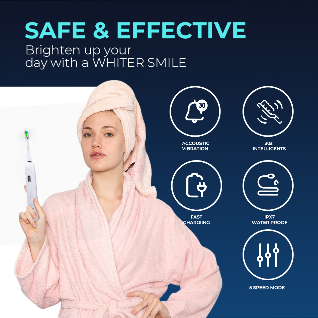 Sonic Electric Toothbrush | W-Shaped Dupont Bristles | 2 Brush Heads Included
