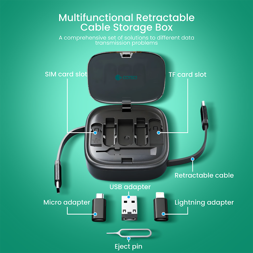 5-in-1 Retractable Type-C to Type-C Charging Cable Kit with 60W Fast Charging