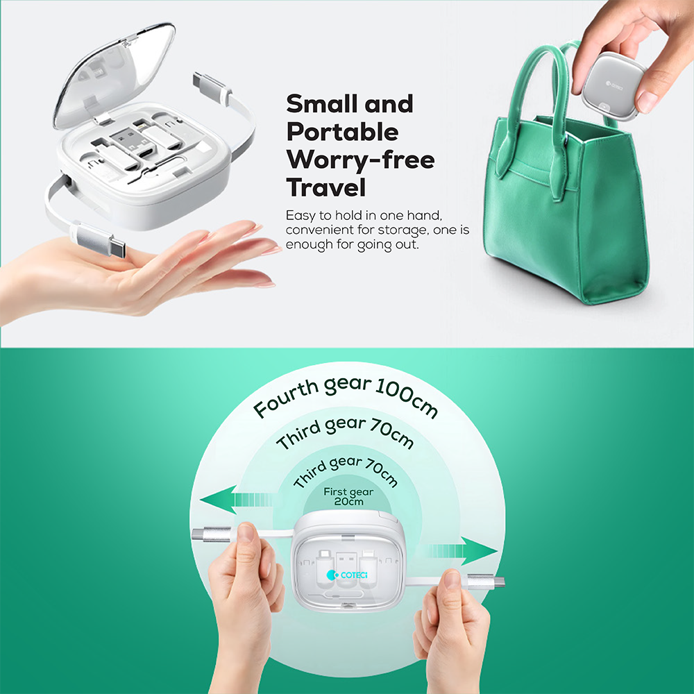 5-in-1 Retractable Type-C to Type-C Charging Cable Kit with 60W Fast Charging