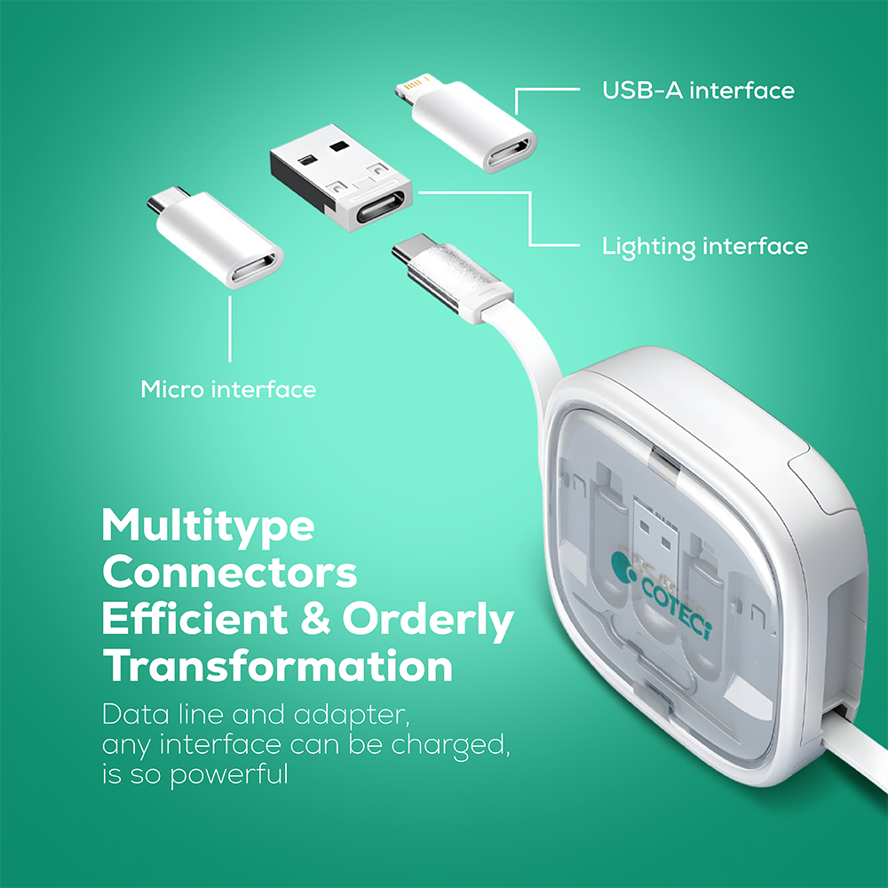 5-in-1 Retractable Type-C to Type-C Charging Cable Kit with 60W Fast Charging