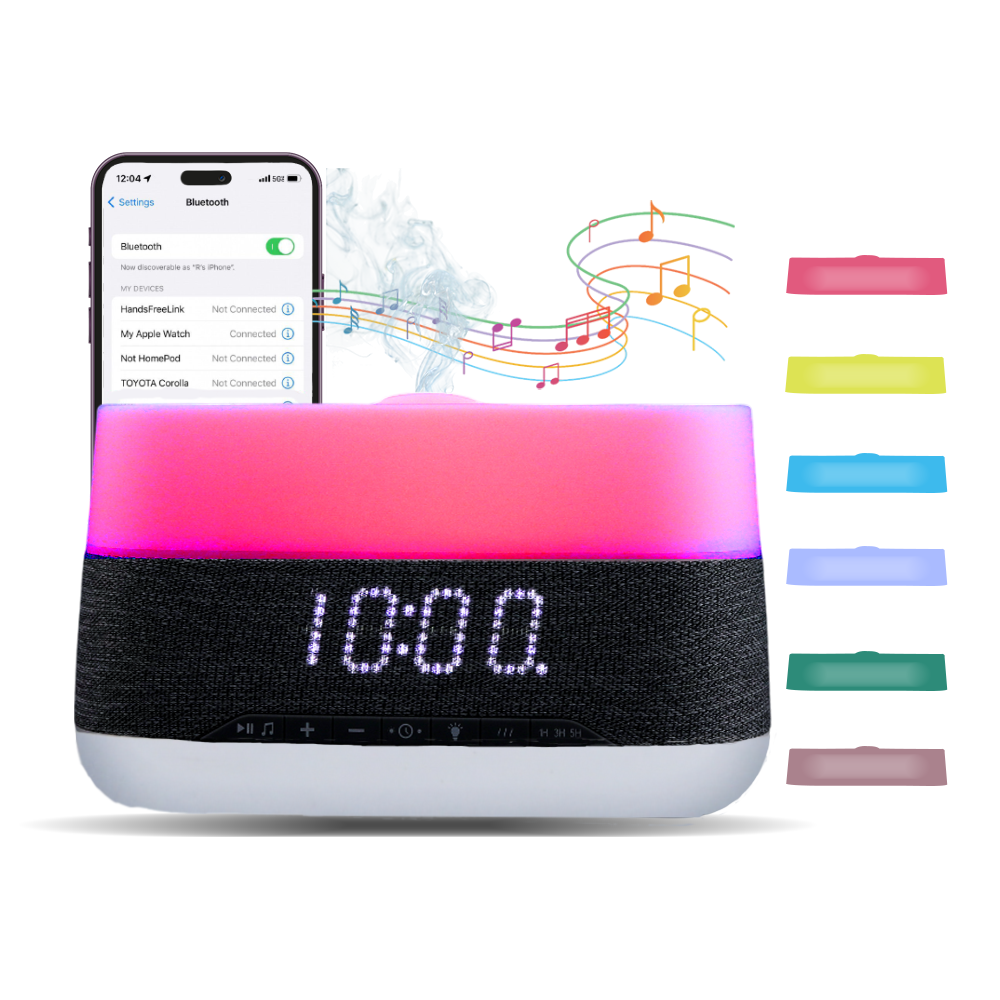 4-in-1 Aroma Diffuser | Bluetooth Speaker + Digital Alarm Clock + Flame Cool Mist Humidifier