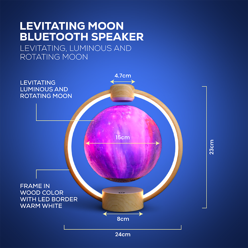 Levitating Moon Lamp Bluetooth Speaker | 3D Floating Galaxy Light with 8-Color LED