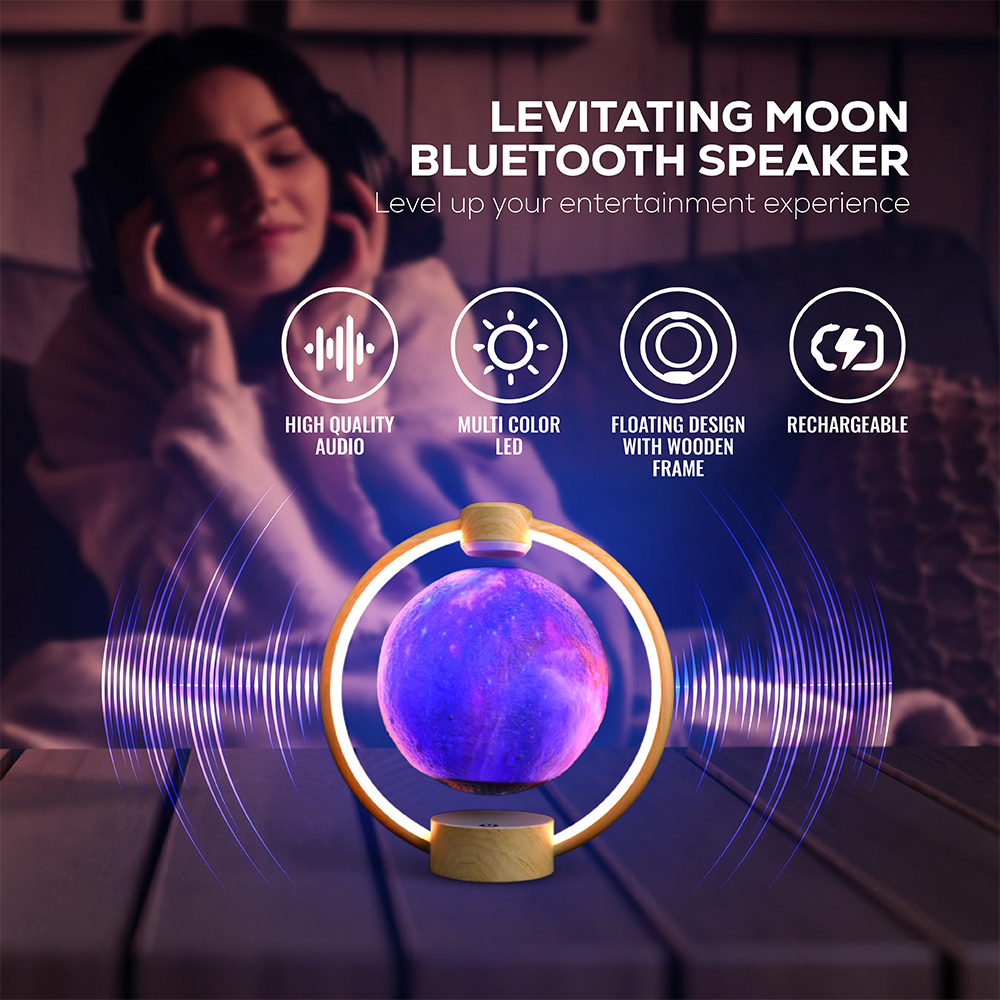 Levitating Moon Lamp Bluetooth Speaker | 3D Floating Galaxy Light with 8-Color LED