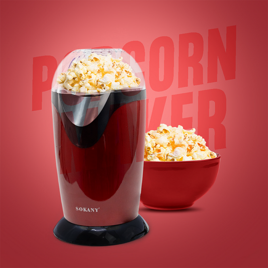 Electric Popcorn Maker Machine | Hot Air Oil-Free Popper with Transparent Lid