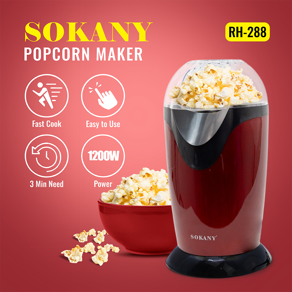 Electric Popcorn Maker Machine | Hot Air Oil-Free Popper with Transparent Lid