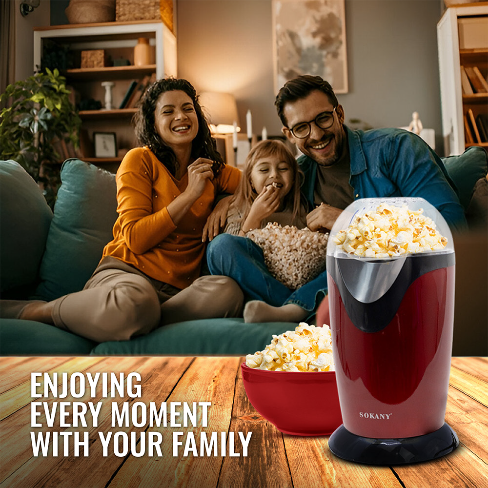 Electric Popcorn Maker Machine | Hot Air Oil-Free Popper with Transparent Lid