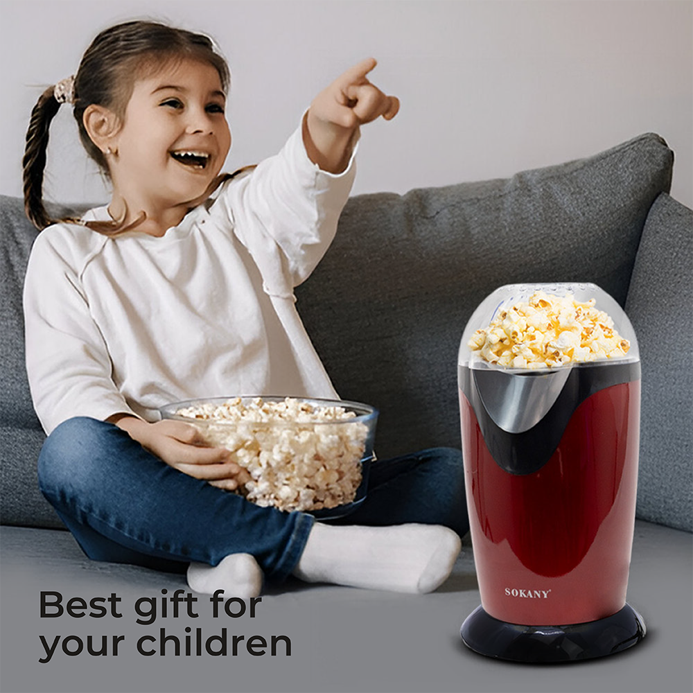 Electric Popcorn Maker Machine | Hot Air Oil-Free Popper with Transparent Lid