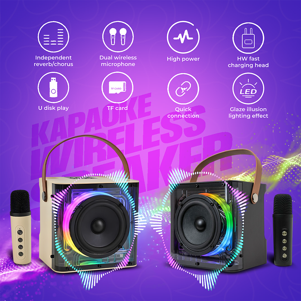 Portable Karaoke Machine with 2 Wireless Microphone | 15W Stereo Sound, RGB LED Lights