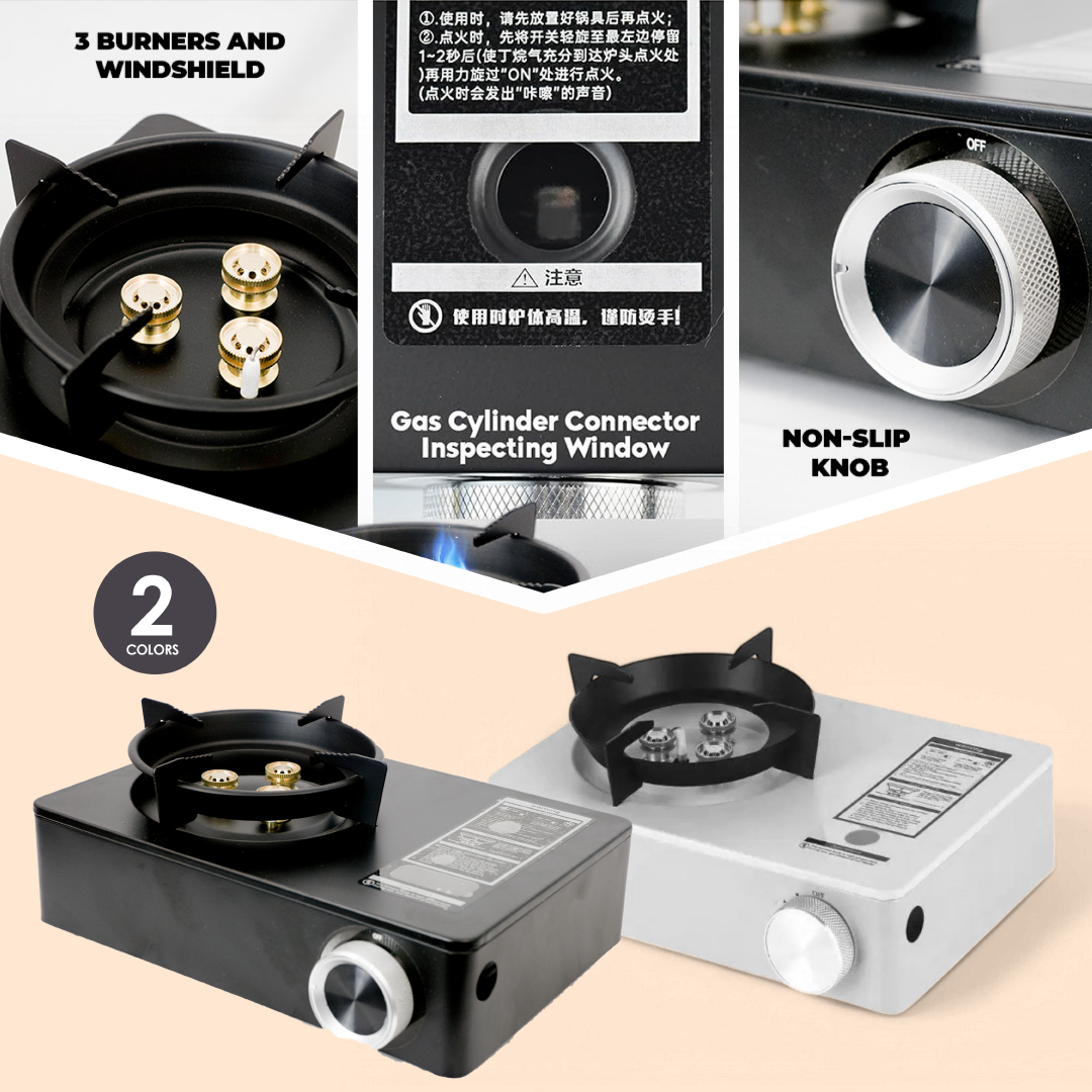 Compact High-Power Portable Gas Stove | Flame Control, Windproof Shield & Carry Case
