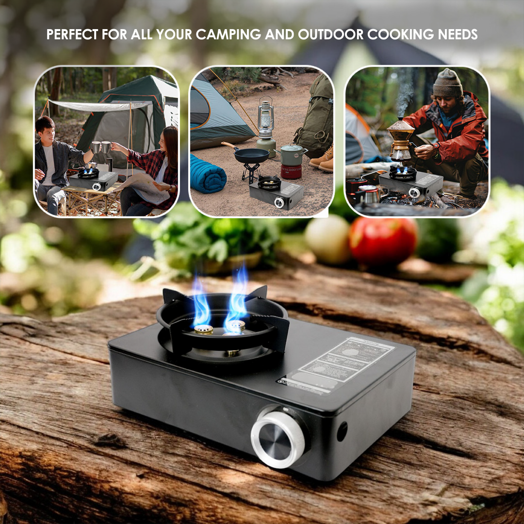 Compact High-Power Portable Gas Stove | Flame Control, Windproof Shield & Carry Case