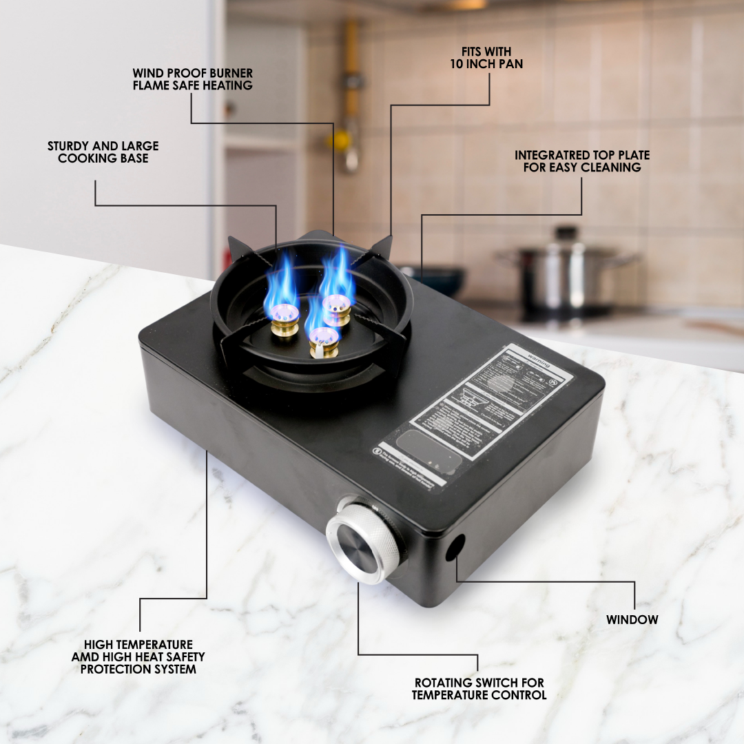 Compact High-Power Portable Gas Stove | Flame Control, Windproof Shield & Carry Case