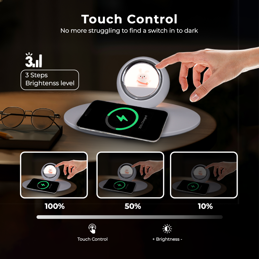 3-in-1 Wireless Charging Alarm Clock | 10W Qi Charger, 180° Rotatable LED Touch Lamp