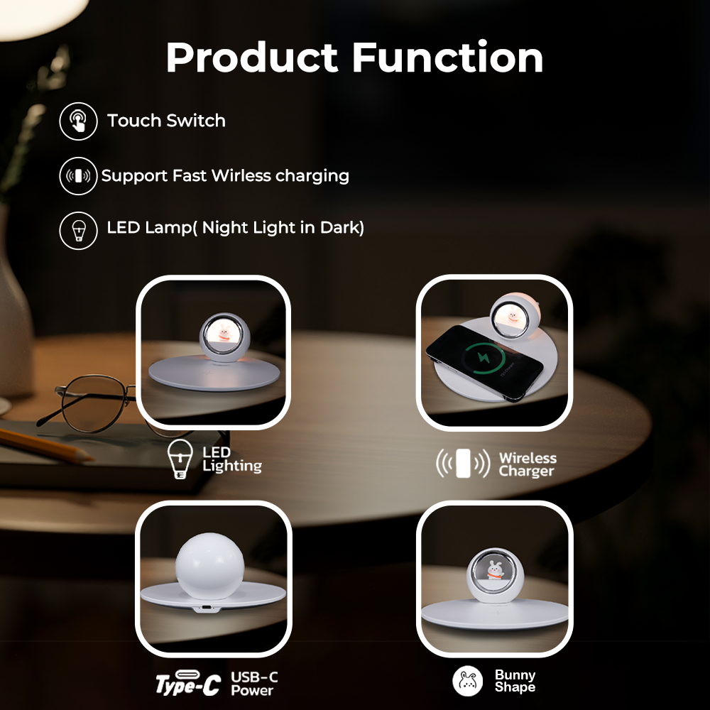 3-in-1 Wireless Charging Alarm Clock | 10W Qi Charger, 180° Rotatable LED Touch Lamp