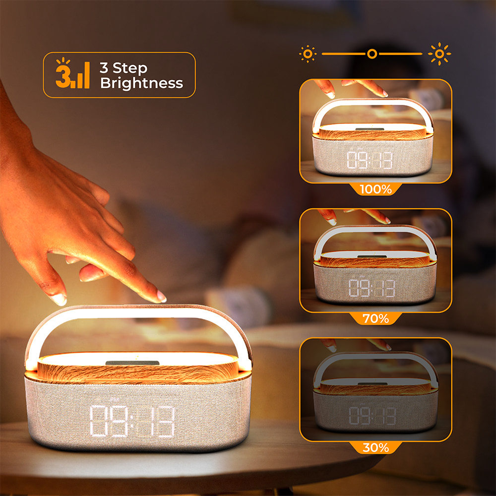 6-in-1 Alarm Clock Radio With Bluetooth Speaker, 15W Wireless Charging, Dual Alarms, FM Radio & Night Light