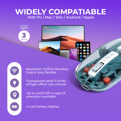 Wireless Transparent RGB Mouse with Multi-Device Support