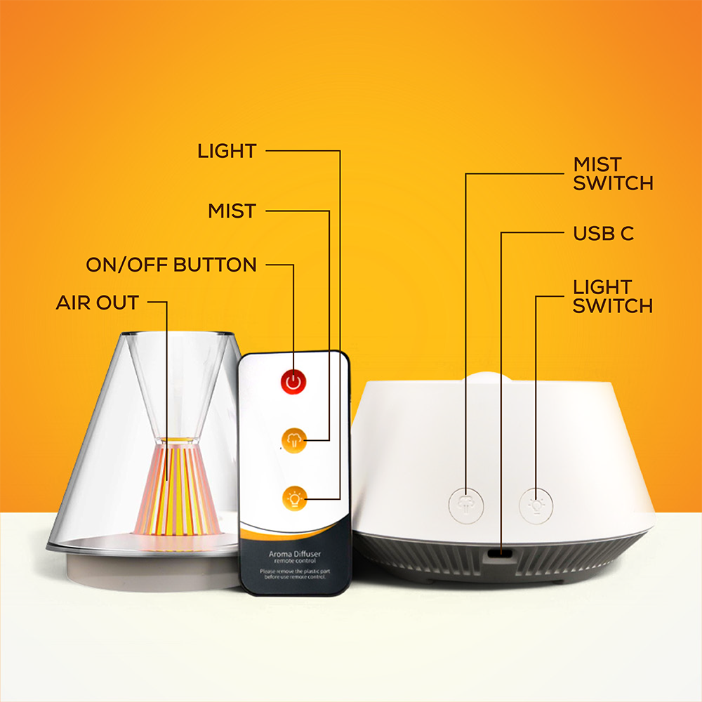 Flame Light Essential Oil Diffuser | Night Light, Auto Shut-Off & 2 Mist Modes
