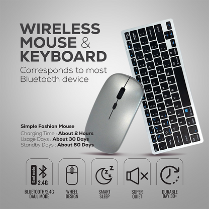 Wireless Bluetooth Keyboard and Mouse Combo | Ultra-Slim, Rechargeable, Silent Typing