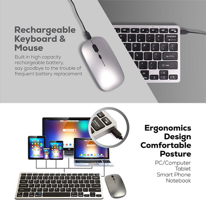 Wireless Bluetooth Keyboard and Mouse Combo | Ultra-Slim, Rechargeable, Silent Typing