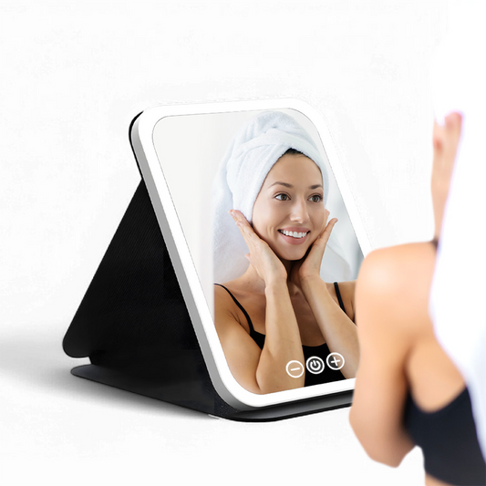 Travel Makeup Mirror | Dimmable LED | Foldable, Ultra-Thin & Touch Controlled