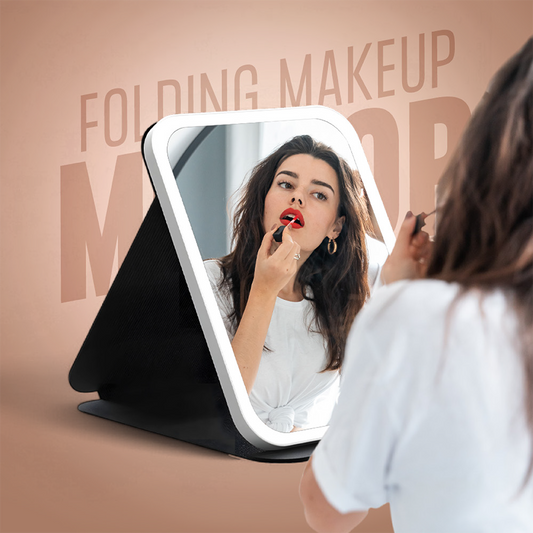 Travel Makeup Mirror | Dimmable LED | Foldable, Ultra-Thin & Touch Controlled