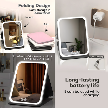 Travel Makeup Mirror | Dimmable LED | Foldable, Ultra-Thin & Touch Controlled