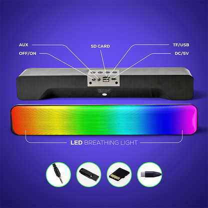Portable Bluetooth RGB Speaker | Wireless Soundbar with 360° Stereo