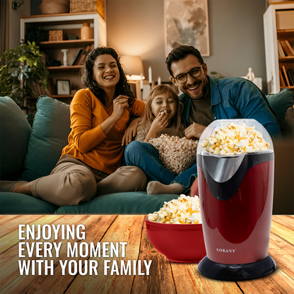 Electric Popcorn Maker Machine | Hot Air Oil-Free Popper with Transparent Lid