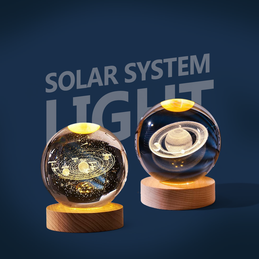 3D Solar System & Saturn Crystal Ball Night Light with Wooden Base